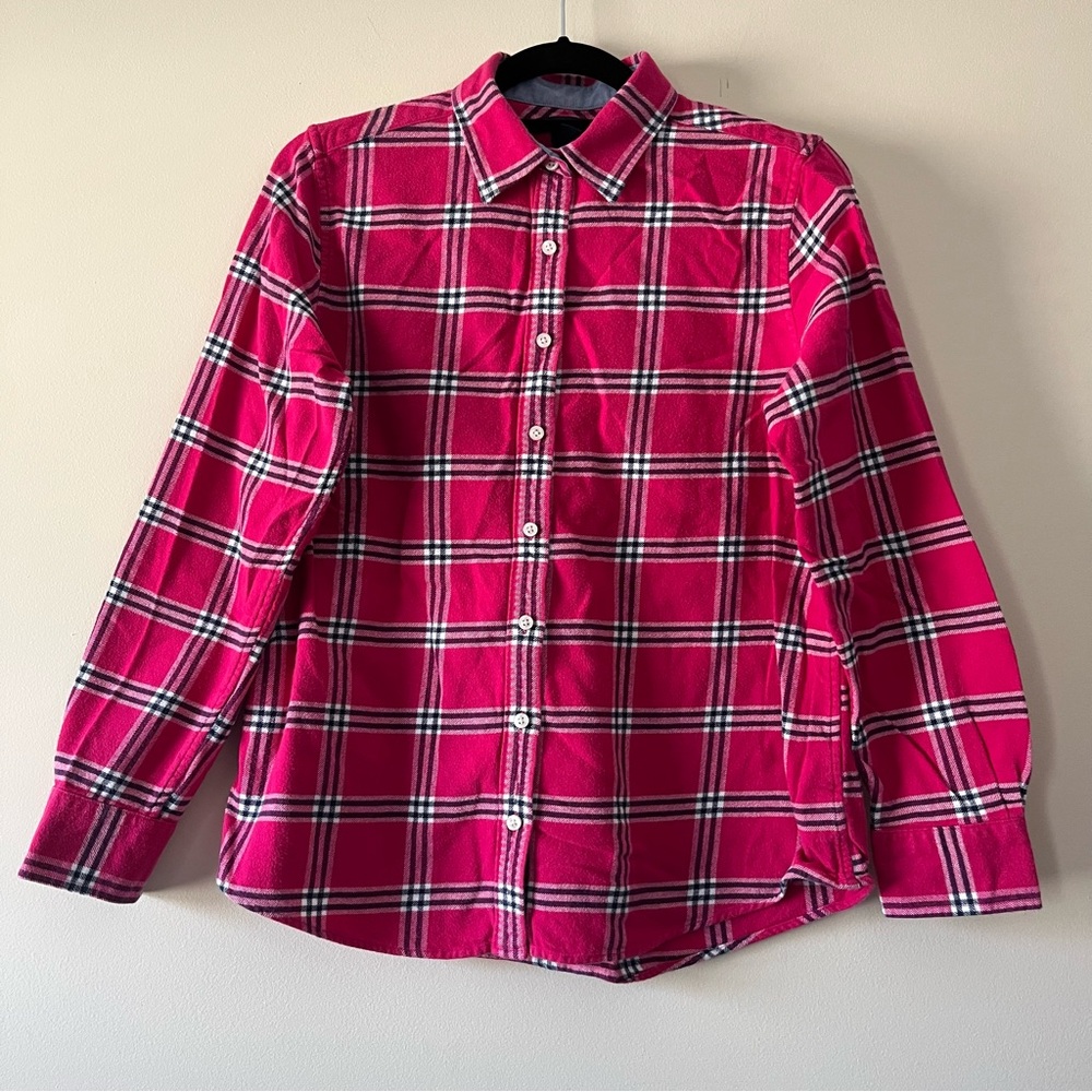 Lands’ End Magenta Plaid Flannel Button Front Shirt